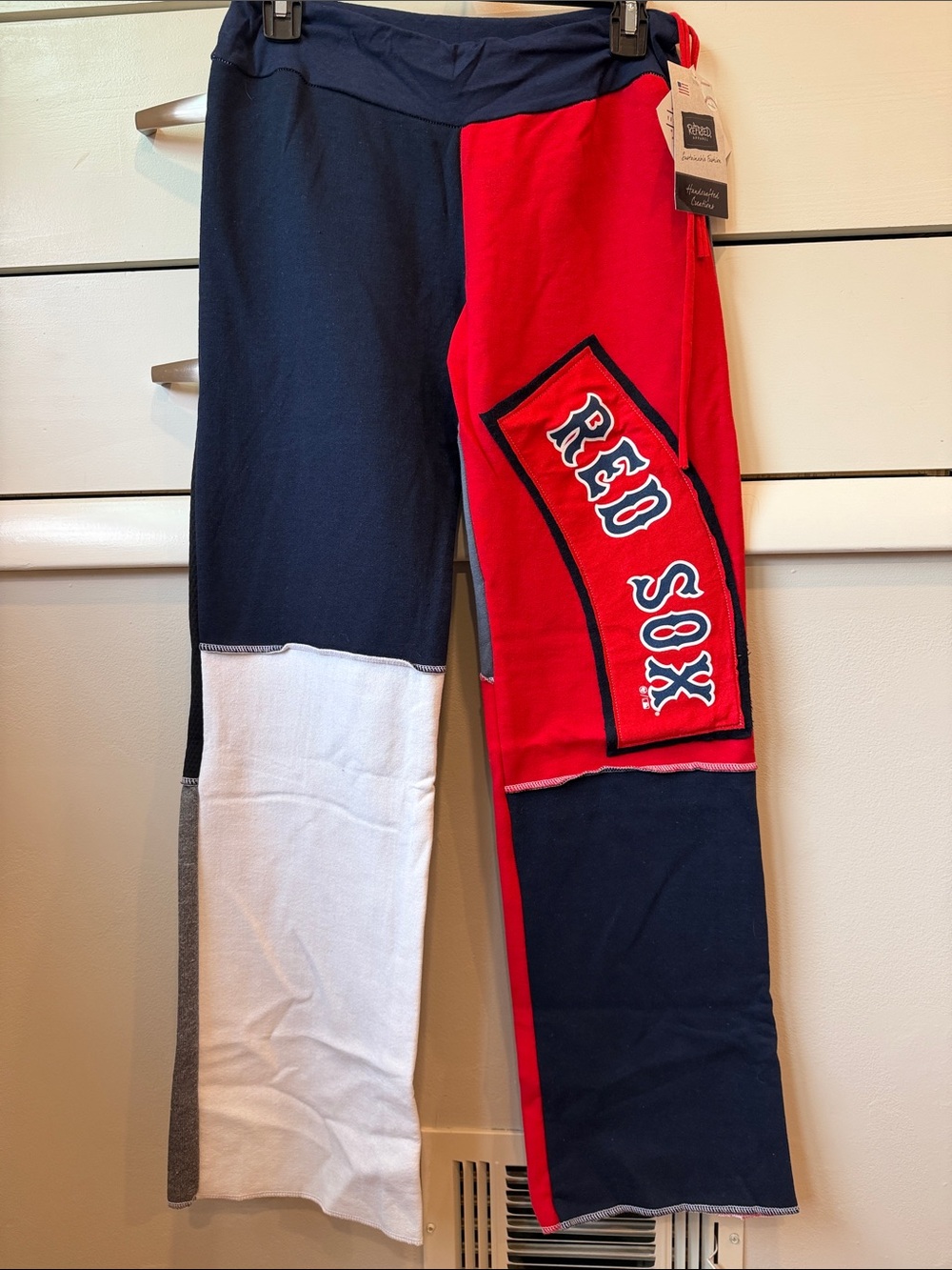 Red & Navy Colorblock Sweatpants with 'Red Sox' Graphic